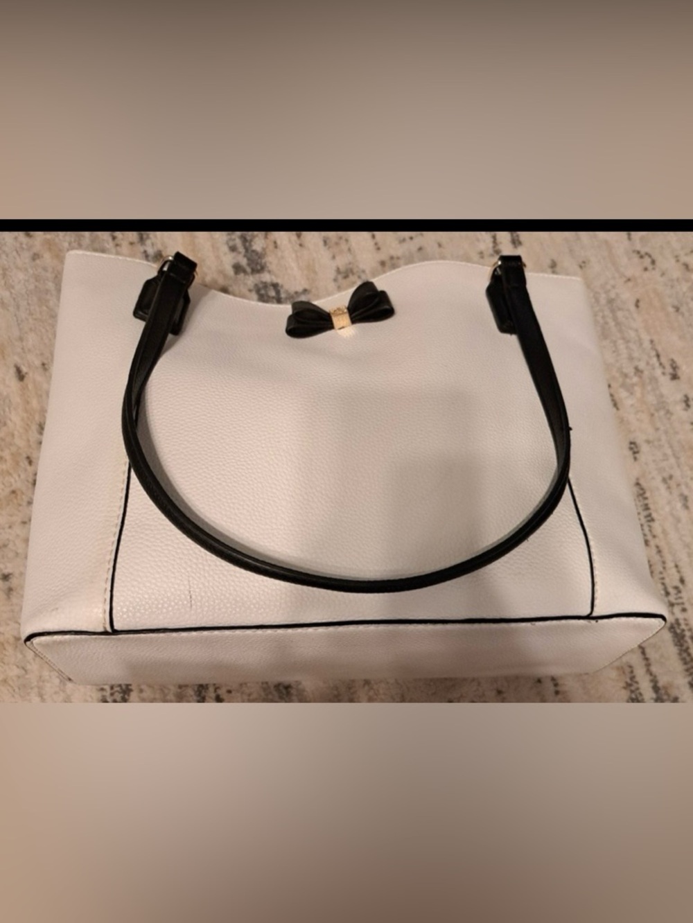 Anne Klein White Tote with Black Handles and Bow - Picture 2 of 9